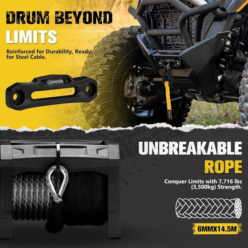 6000Lb Electric Winch, 12V Waterproof with Synthetic Rope, Hawse Fairlead Kit, Wireless Handheld Remote & Corded Control for Offroad UTV ATV Recovery