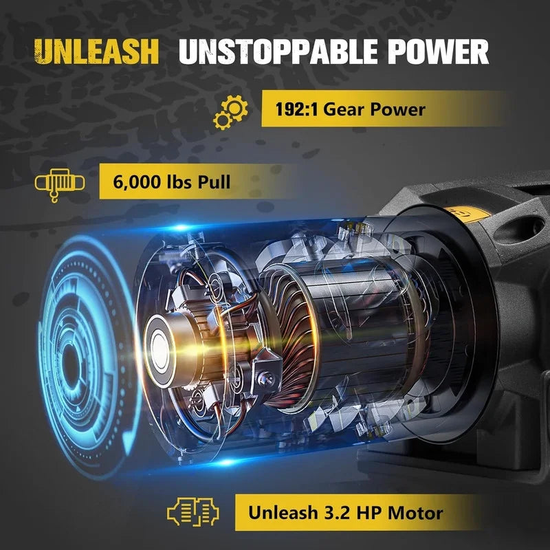 6000Lb Electric Winch, 12V Waterproof with Synthetic Rope, Hawse Fairlead Kit, Wireless Handheld Remote & Corded Control for Offroad UTV ATV Recovery