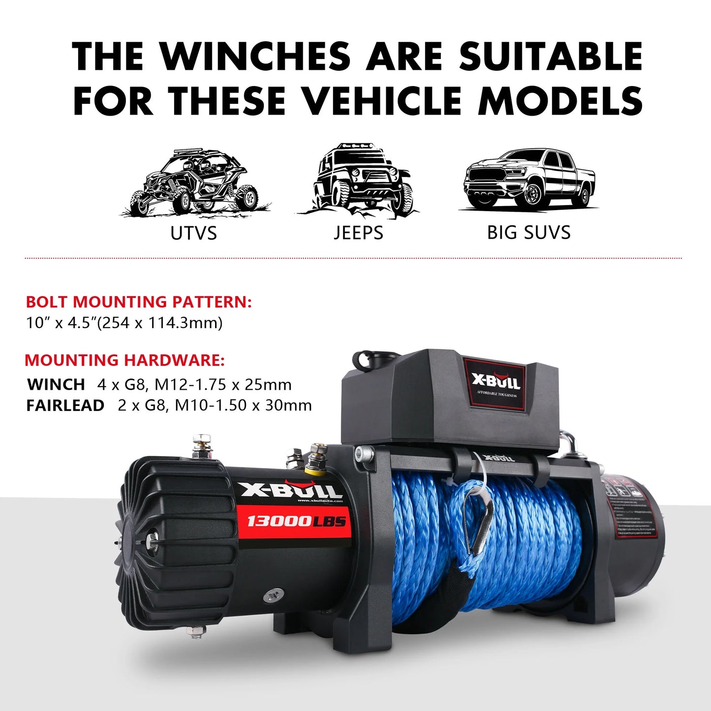 13000LB 12V Winch Electric Winch with Synthetic Rope Blue for Jeep Truck SUV off Road