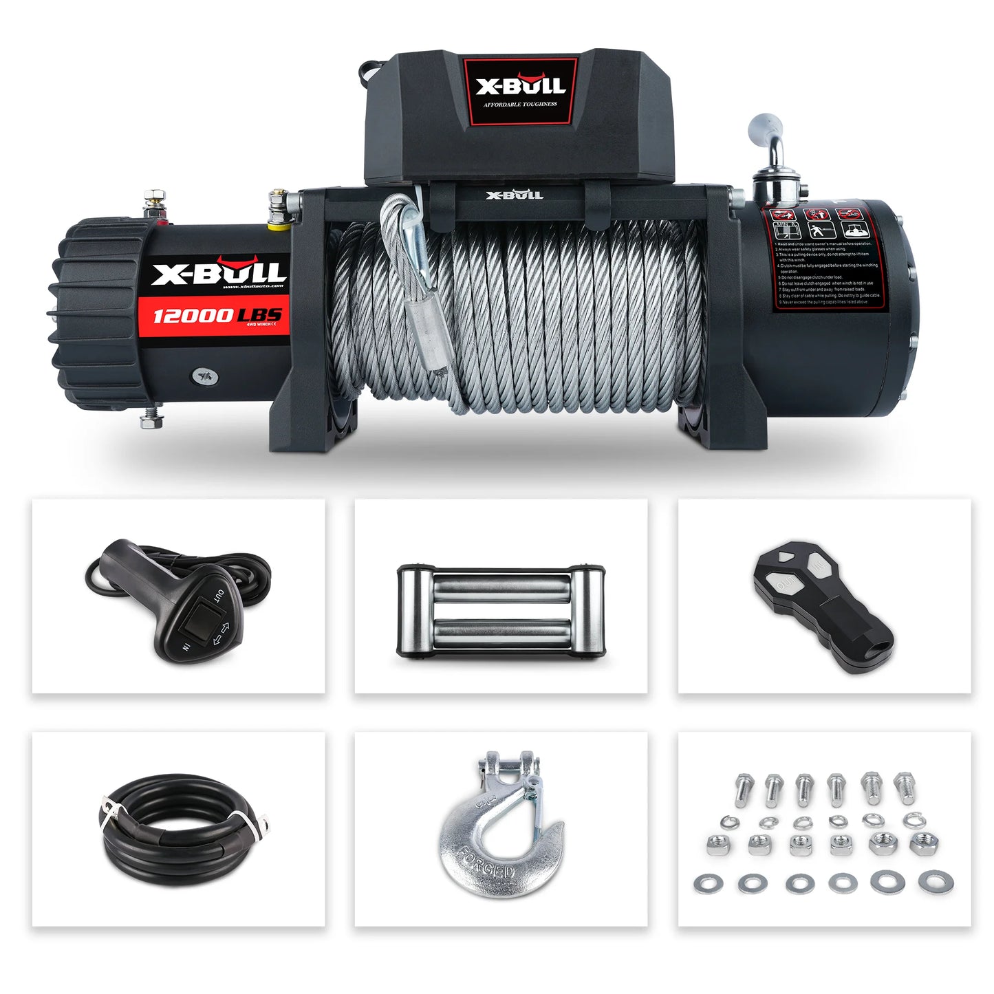 Electric Winch 12000LBS 12V Winch Steel Cable Truck Trailer Towing off Road 4X4
