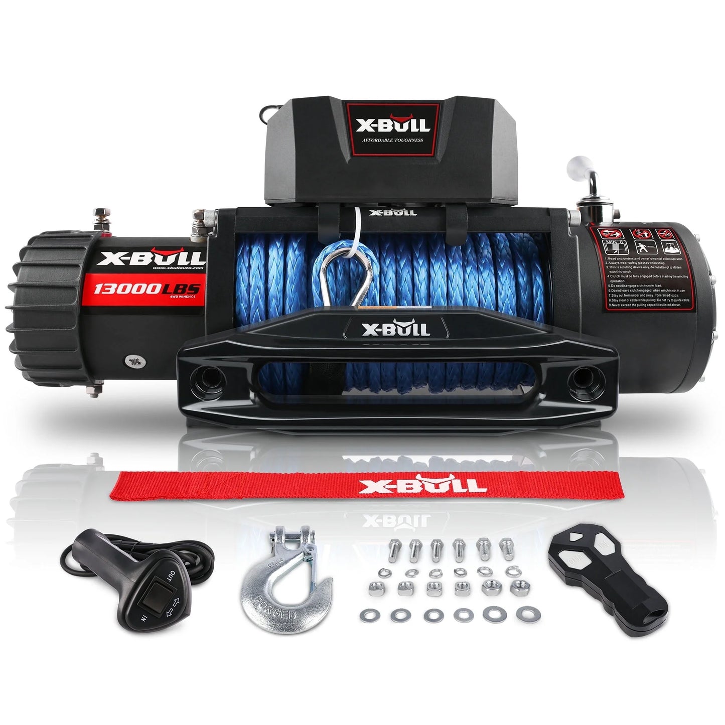 13000LB 12V Winch Electric Winch with Synthetic Rope Blue for Jeep Truck SUV off Road