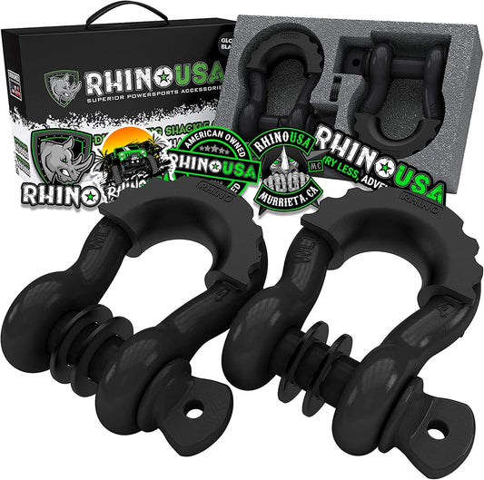 D Ring Shackles (2-Pack) - 41,850Lb Break Strength – Heavy Duty 3/4" Clevis Shackle with 7/8 Pin for Towing & Off-Road Use - Pairs with Tow Strap for Vehicle Recovery (Black)