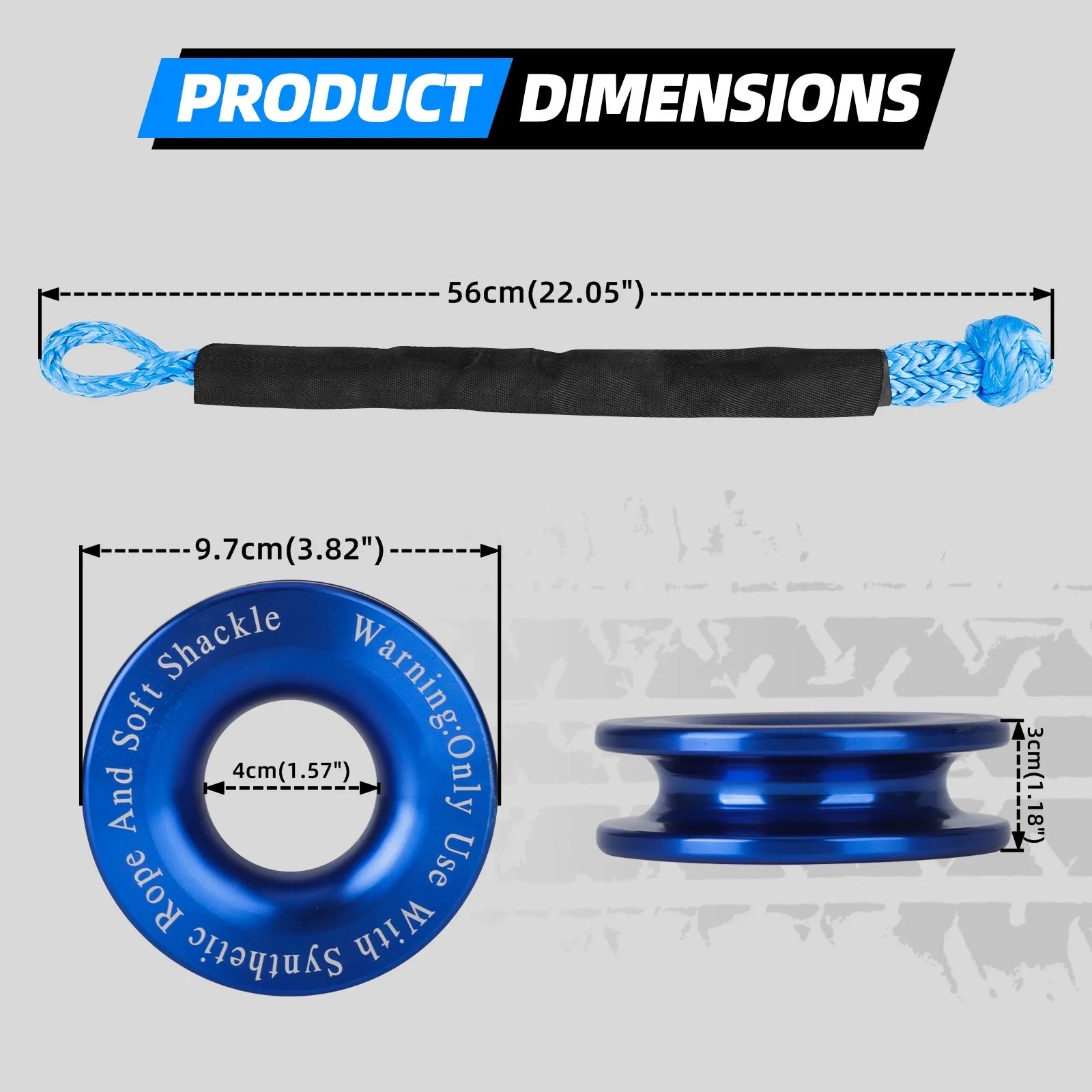 Shatter Resistant Synthetic Soft Shackle Rope Heavy Duty Offroad 4X4 Tow Shackle Strap with Protective Sleeve Recovery Ring