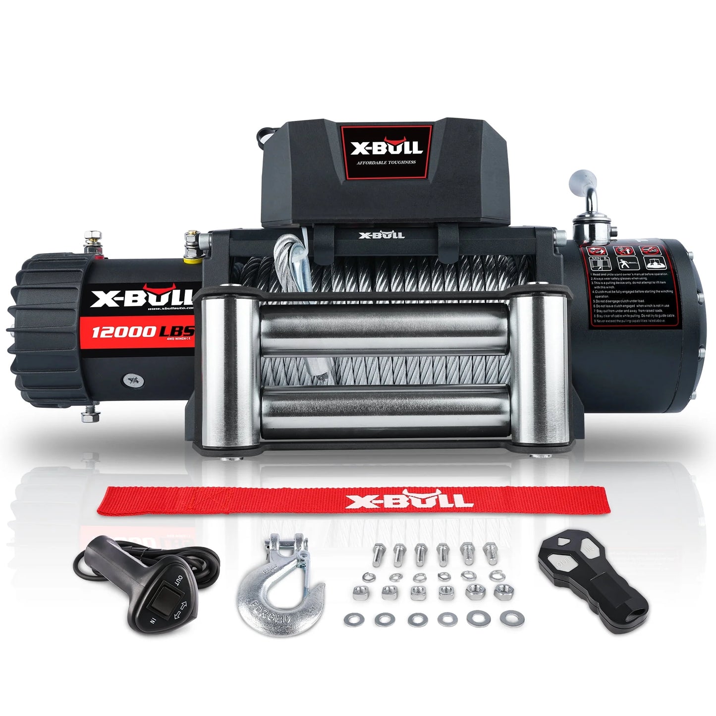 Electric Winch 12000LBS 12V Winch Steel Cable Truck Trailer Towing off Road 4X4