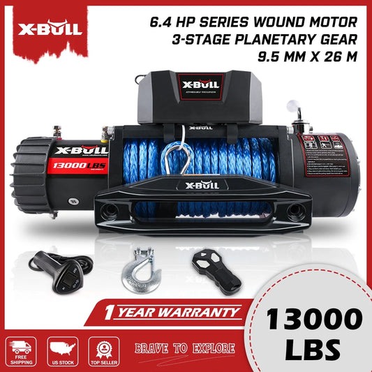 13000LB 12V Winch Electric Winch with Synthetic Rope Blue for Jeep Truck SUV off Road