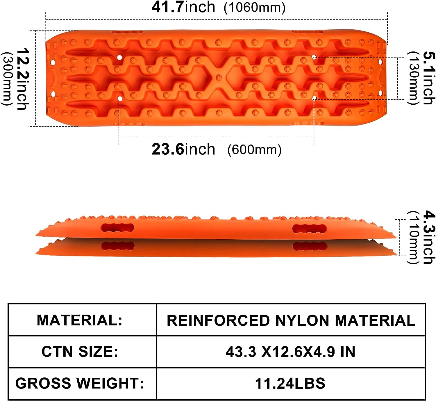 New Recovery Traction Tracks Sand Mud Snow Track Tire Ladder 4WD (Orange, 3Gen)