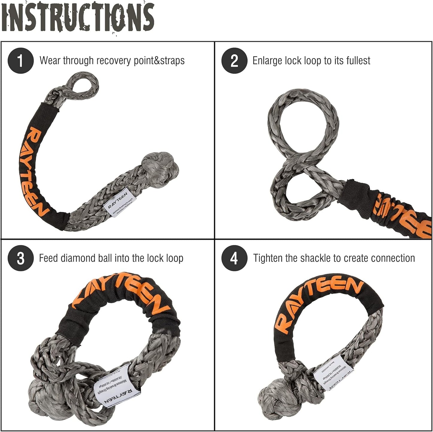 Synthetic Soft Shackle Recovery 1/2 Inchx22.83 INCH, Lab Tested 55,935LBS with Sleeve UHMWPE Gray Soft Shackle Recovery for Sailing 4X4 SUV Offroad Jeep Truck ATV UTV Farming Mining Tractor