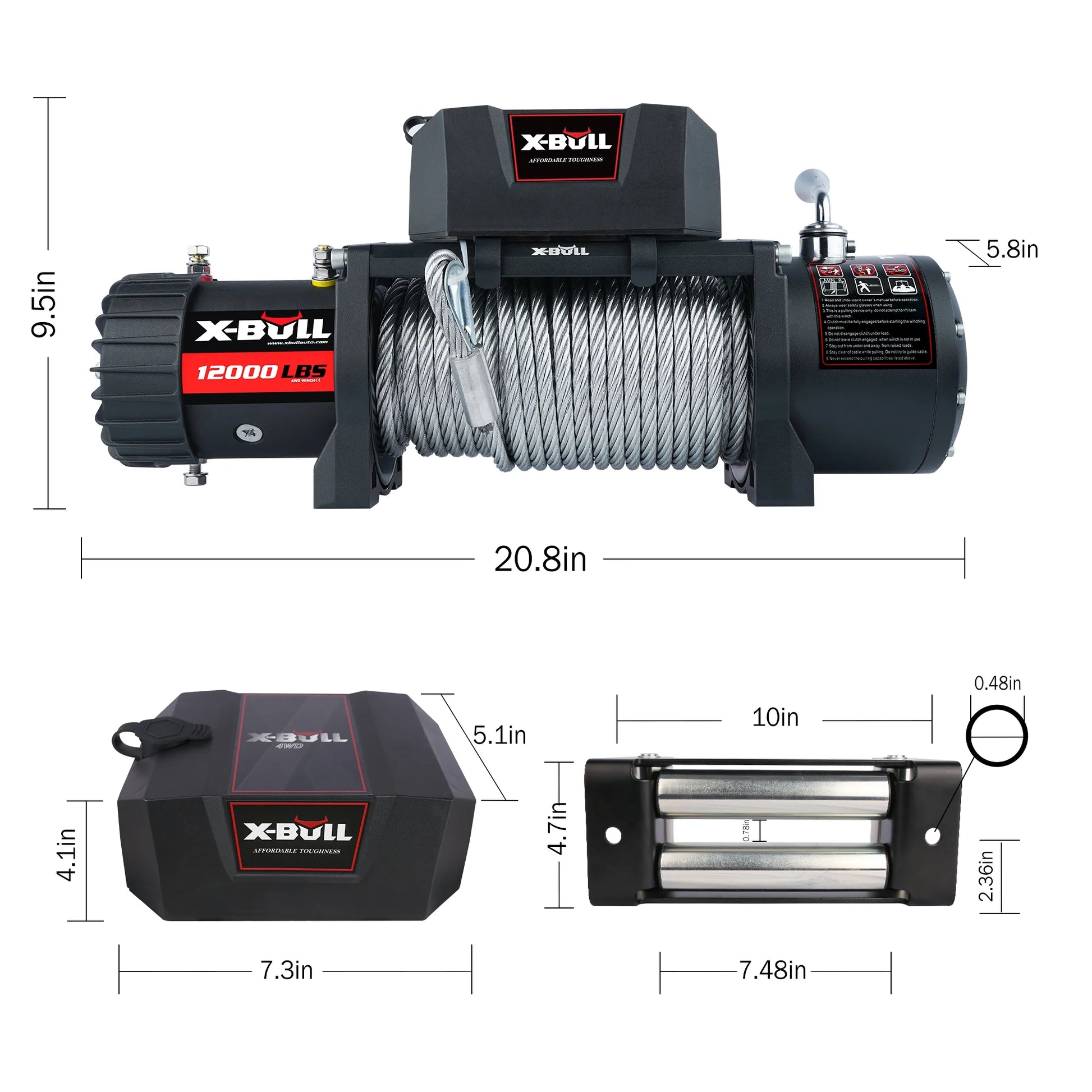Electric Winch 12000LBS 12V Winch Steel Cable Truck Trailer Towing off Road 4X4