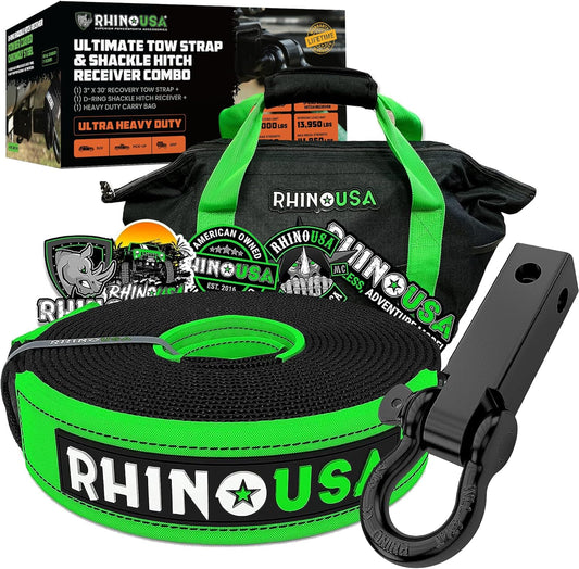 Heavy-Duty Recovery Gear Combos Off-Road Truck Vehicle Recovery, Best Offroad Towing Accessories (30' Strap + Shackle Hitch)