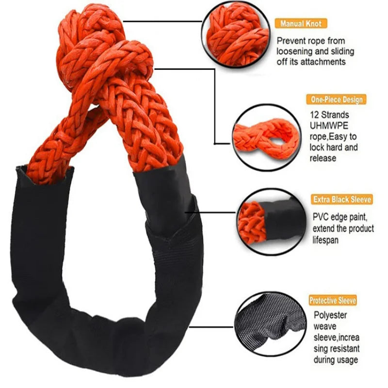 Shatter Resistant Synthetic Soft Shackle Rope Heavy Duty Offroad 4X4 Tow Shackle Strap with Protective Sleeve Recovery Ring