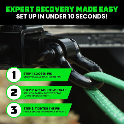 Heavy-Duty Recovery Gear Combos Off-Road Truck Vehicle Recovery, Best Offroad Towing Accessories (30' Strap + Shackle Hitch)