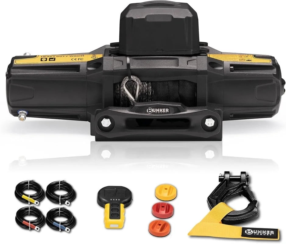 6000Lb Electric Winch, 12V Waterproof with Synthetic Rope, Hawse Fairlead Kit, Wireless Handheld Remote & Corded Control for Offroad UTV ATV Recovery