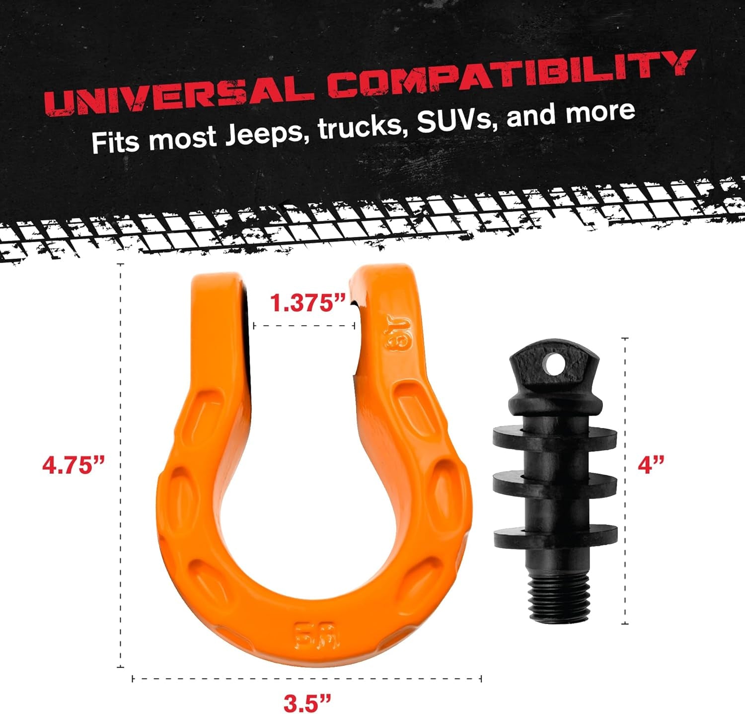 Gearamerica Mega D Ring Shackles - 68,000 Lbs Towing Capacity, Stronger than 3/4″ D Rings - Tow Shackle Kit with 7/8″ Pin & Washers for Secure Connection of Tow Strap/Winch Rope in Off-Road Recovery