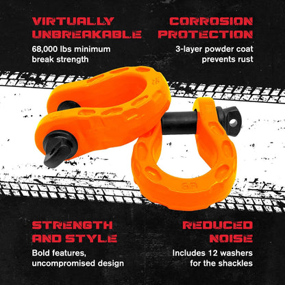 Gearamerica Mega D Ring Shackles - 68,000 Lbs Towing Capacity, Stronger than 3/4″ D Rings - Tow Shackle Kit with 7/8″ Pin & Washers for Secure Connection of Tow Strap/Winch Rope in Off-Road Recovery